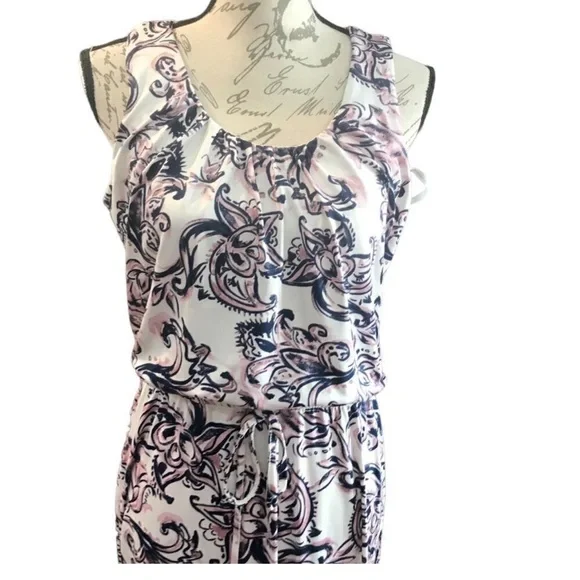 Nina Leonard Navy and Ivory Paisley Sleeveless Maxi Dress - Picture 9 of 9